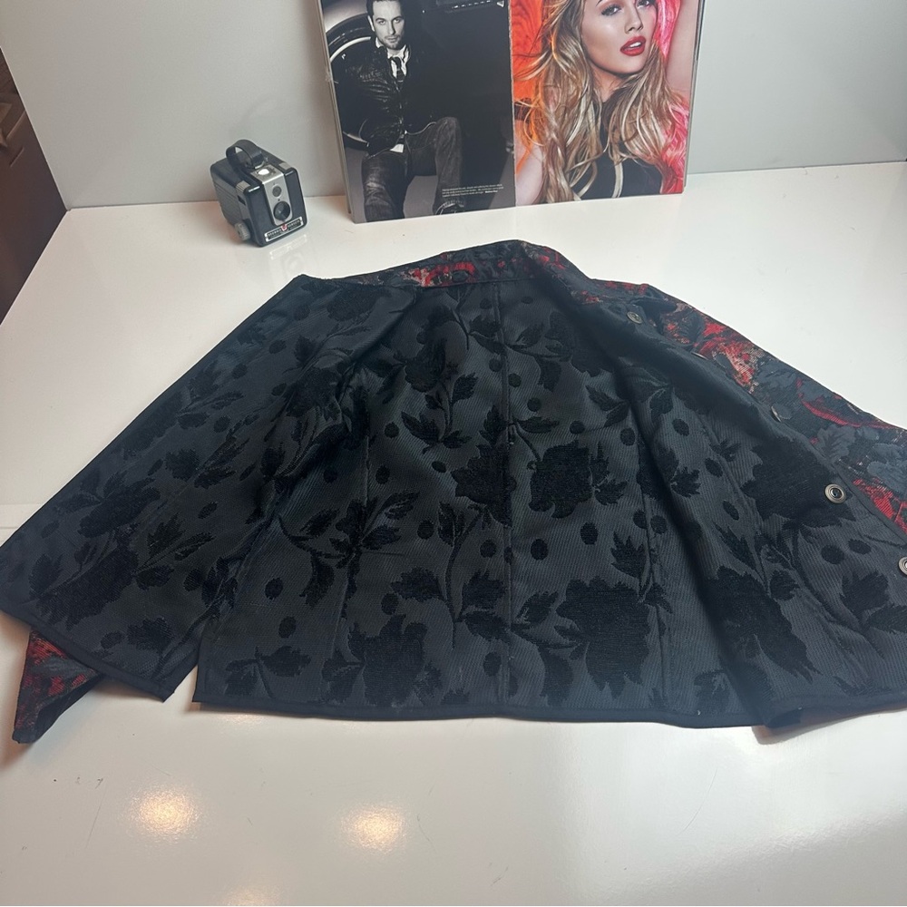 Black Crimson Brocade Tapestry Jacket | Gothic Romantic Artwear Coat - Picture 10 of 10